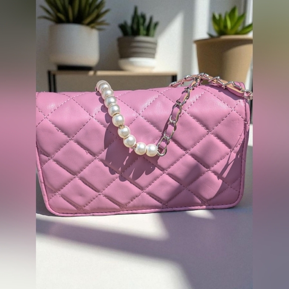 Badgley Mischka Diamond Quilted Crossbody Bag With Pearls Purple (New) - Picture 7 of 14